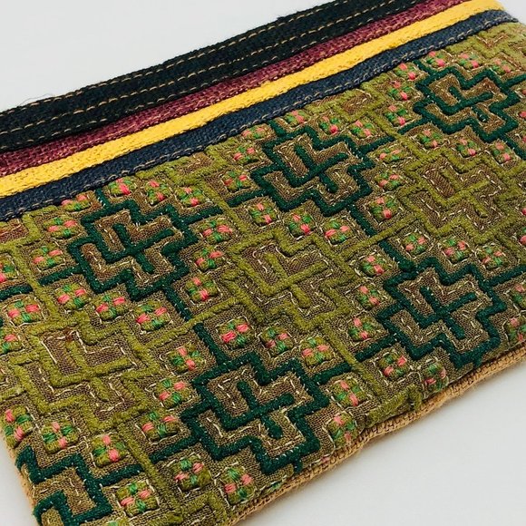 New Textile Raffia Flat Pouch Fair Trade - Picture 2 of 4